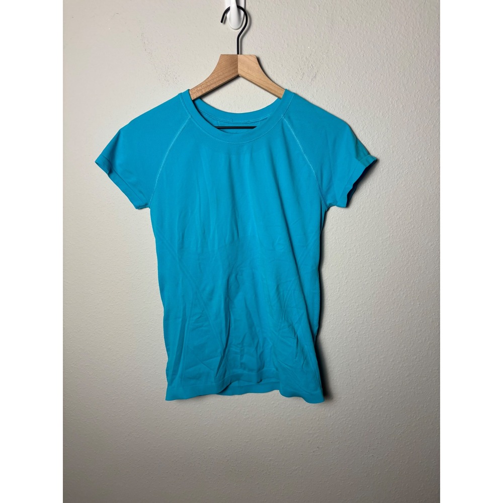 Athleta Momentum Seamless Tee Cyan Blue Short Sleeve Training Top Medium